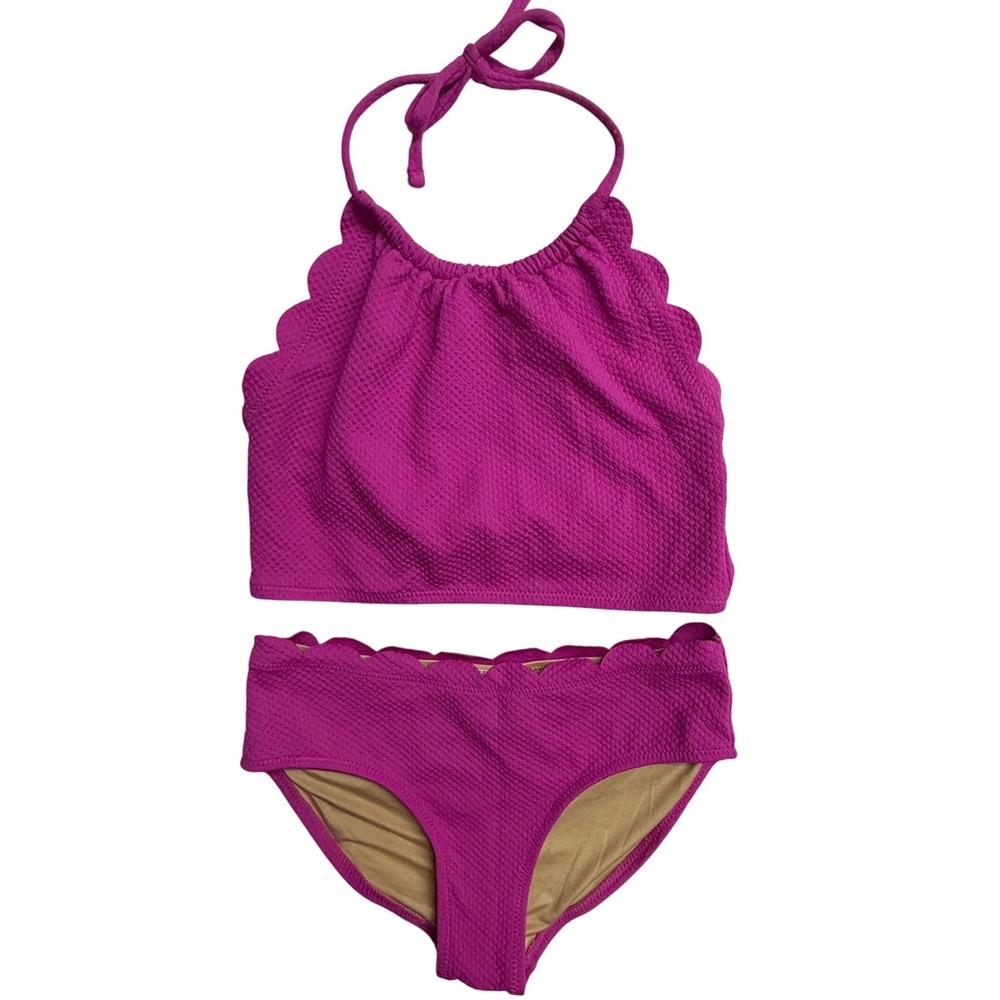 Girls Old Navy Scallop Bikini Swimsuit‎ Set Pink Textured Size L 10 12 Youth